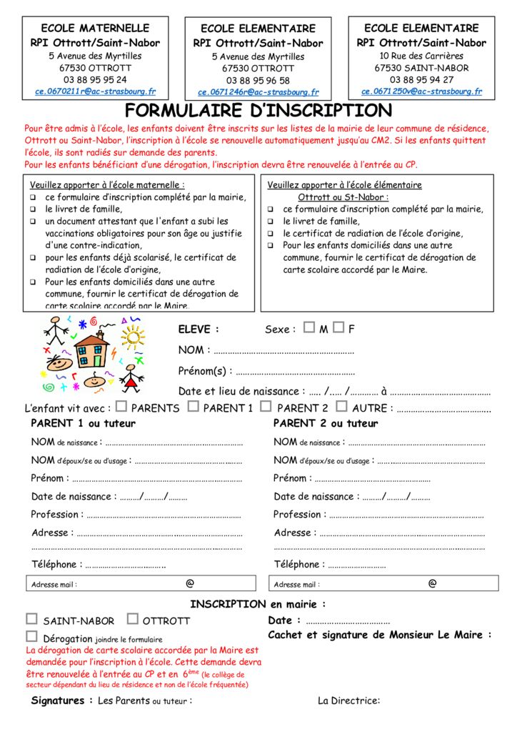Formulaire inscription écoles Ottrott St Nabor - Mairie Saint Nabor